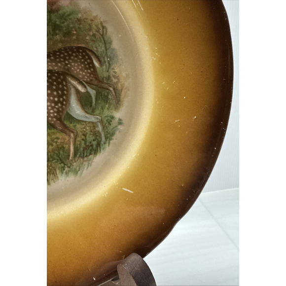 Old Latona Taylor Smith Taylor Hand Painted Plate Deer Rack Landscape Signed - Picture 3 of 13